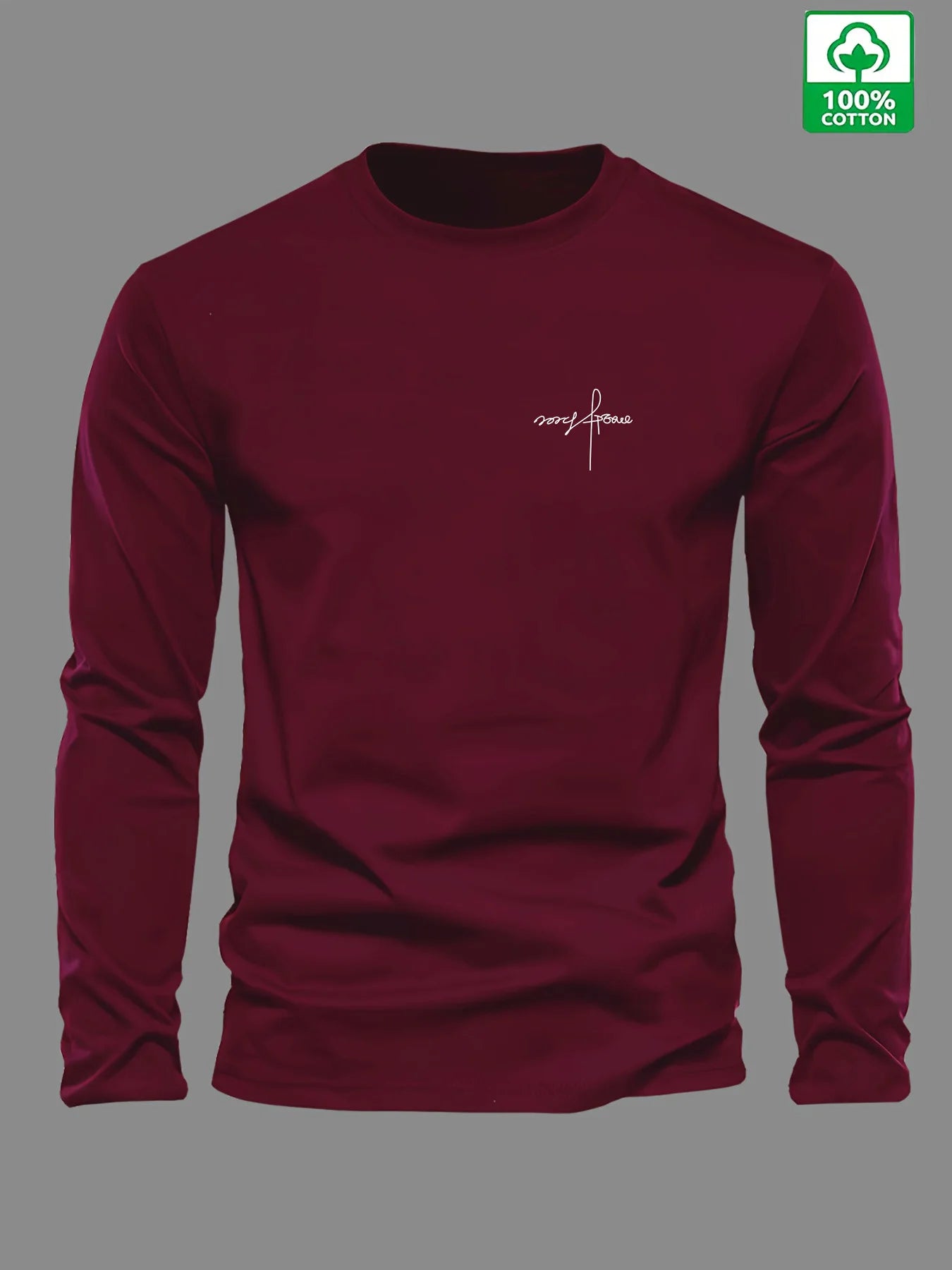 100% pure cotton men's long sleeved round neck loose classic letter printed autumn and winter casual versatile T-shirt top