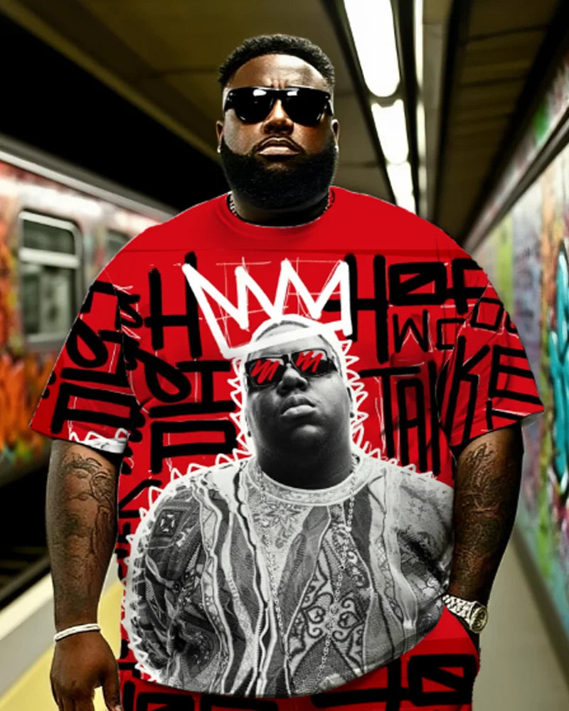 "S-9XL Plus Size Men's Hip Hop 2-Piece Set - Loose Fit Short Sleeve T-Shirt & Shorts Streetwear Outfit"