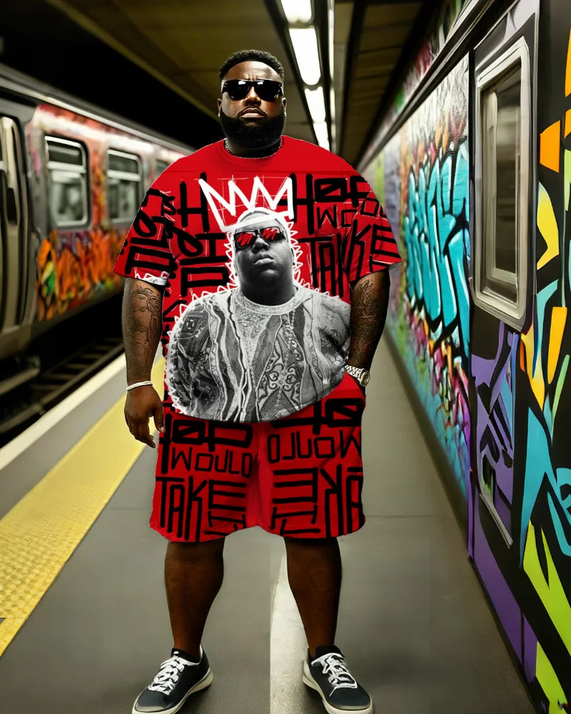 "S-9XL Plus Size Men's Hip Hop 2-Piece Set - Loose Fit Short Sleeve T-Shirt & Shorts Streetwear Outfit"